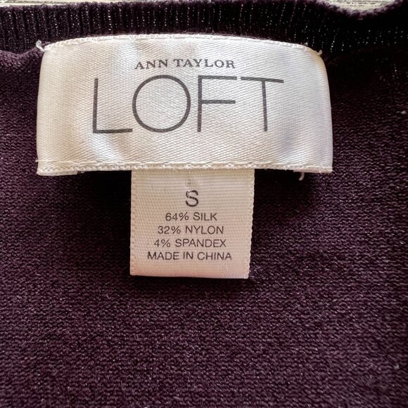 Loft Anne Taylor Silk Blend V-Neck Sweater Womens S Long Sleeve Eggplant Classic - Picture 4 of 11